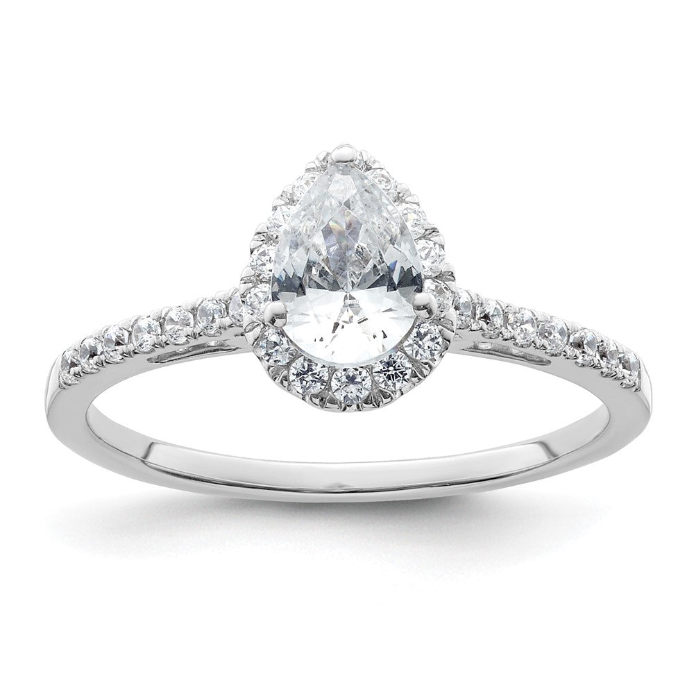 14K White Gold Halo (Holds 3/4 Carat (7X5mm) Pear Center) 1/4 Diamond Semi Mount Engagement Ring