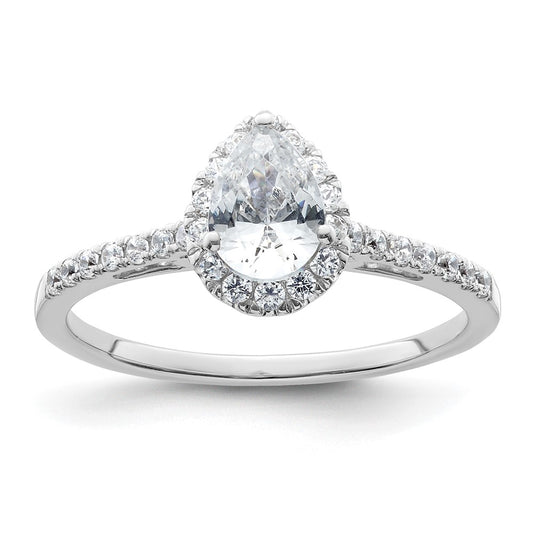 14K White Gold Halo (Holds 3/4 Carat (7X5mm) Pear Center) 1/4 Diamond Semi Mount Engagement Ring