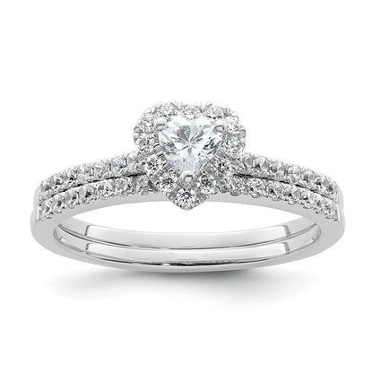 0.25ct. CZ Solid Real 14K White Gold Heart Halo Engagement Ring