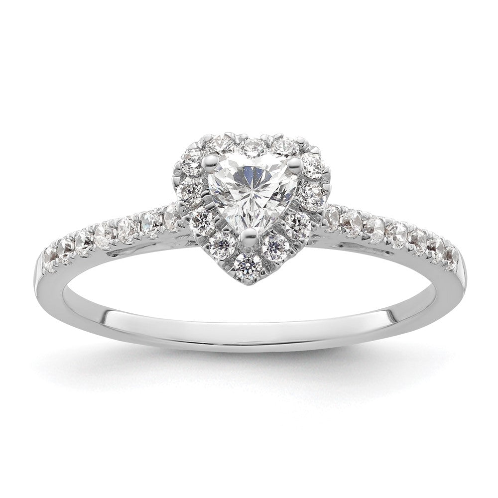 0.25ct. CZ Solid Real 14K White Gold Heart Halo Engagement Ring