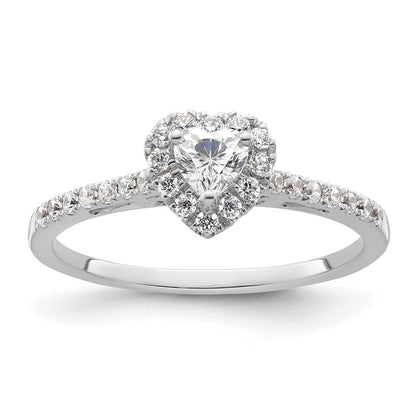 0.25ct. CZ Solid Real 14K White Gold Heart Halo Engagement Ring
