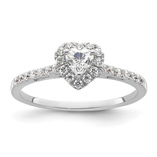 0.25ct. CZ Solid Real 14K White Gold Heart Halo Engagement Ring