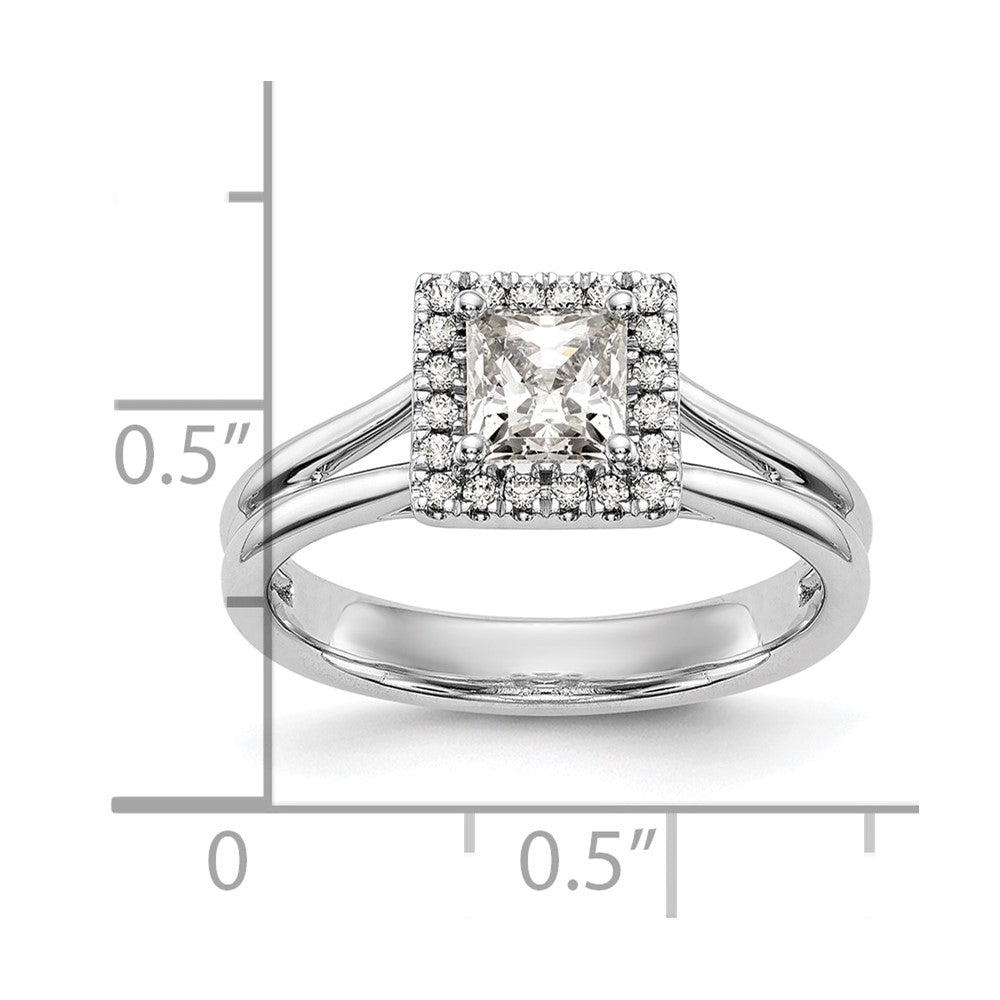 14kw Princess Halo Simulated Diamond Split Shank Engagement Ring