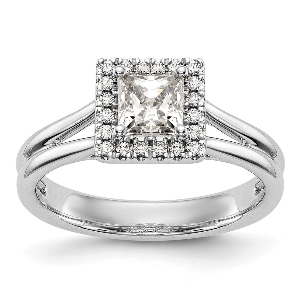 14kw Princess Halo Simulated Diamond Split Shank Engagement Ring