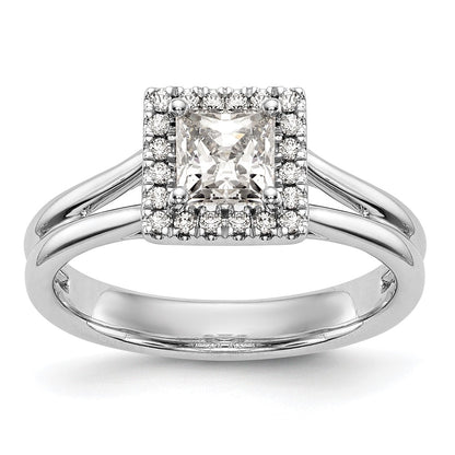 14kw Princess Halo Simulated Diamond Split Shank Engagement Ring