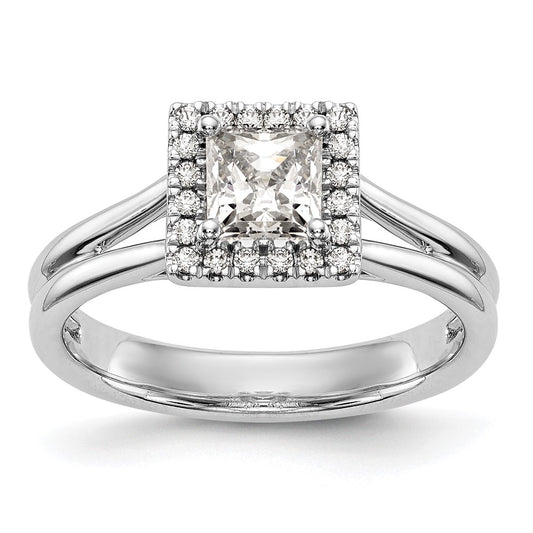 14kw Princess Halo Simulated Diamond Split Shank Engagement Ring
