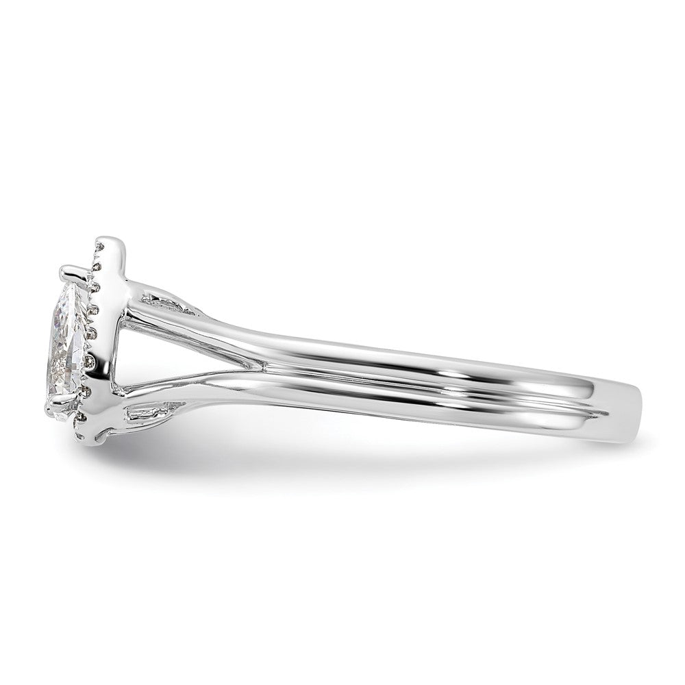 14kw Pear Halo Simulated Diamond Split Shank Engagement Ring