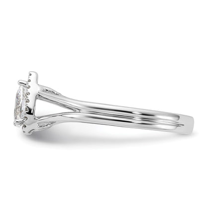 14kw Pear Halo Simulated Diamond Split Shank Engagement Ring