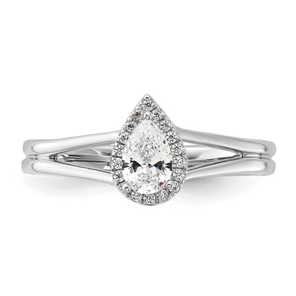 14kw Pear Halo Simulated Diamond Split Shank Engagement Ring