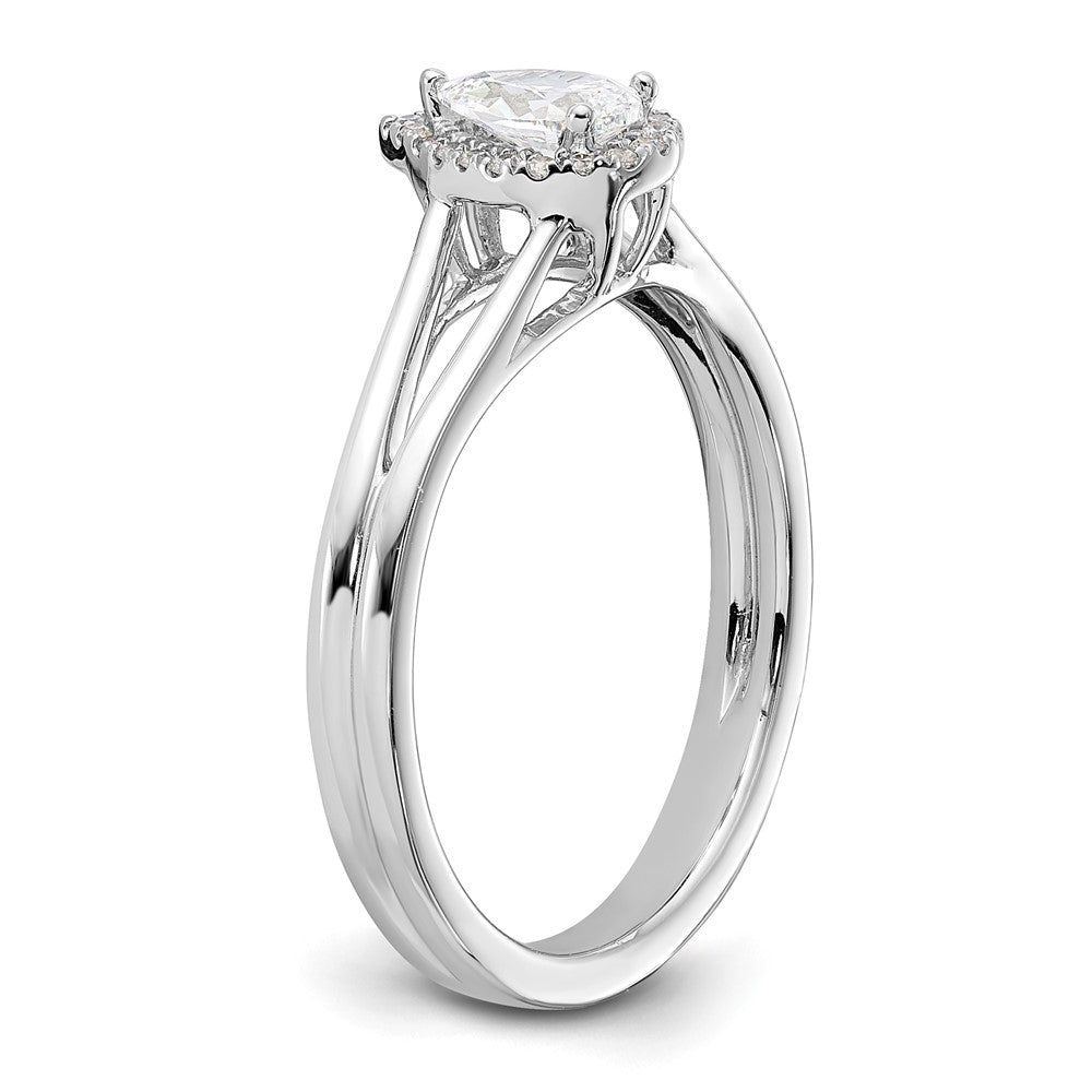 14kw Pear Halo Simulated Diamond Split Shank Engagement Ring