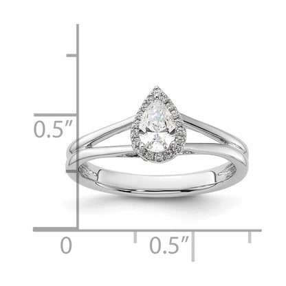 14kw Pear Halo Simulated Diamond Split Shank Engagement Ring