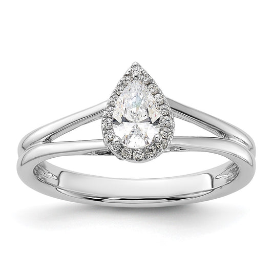 14kw Pear Halo Simulated Diamond Split Shank Engagement Ring