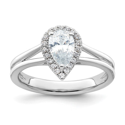 14kw Pear Halo Simulated Diamond Split Shank Engagement Ring