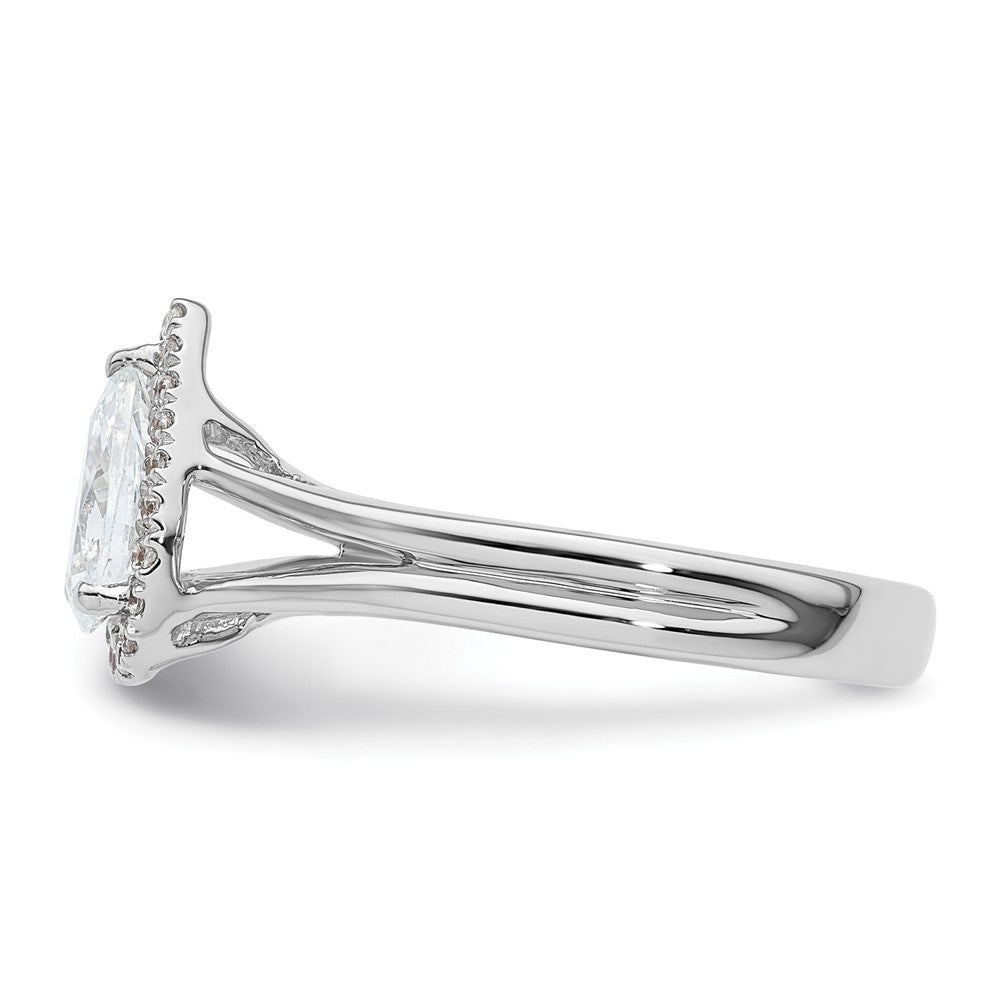 14kw Pear Halo Simulated Diamond Split Shank Engagement Ring