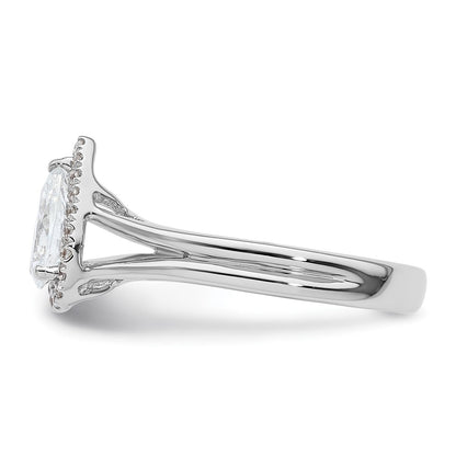 14kw Pear Halo Simulated Diamond Split Shank Engagement Ring