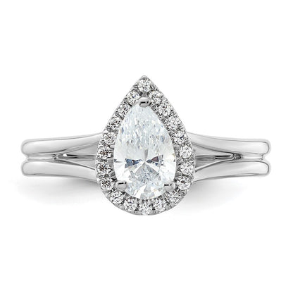 14kw Pear Halo Simulated Diamond Split Shank Engagement Ring