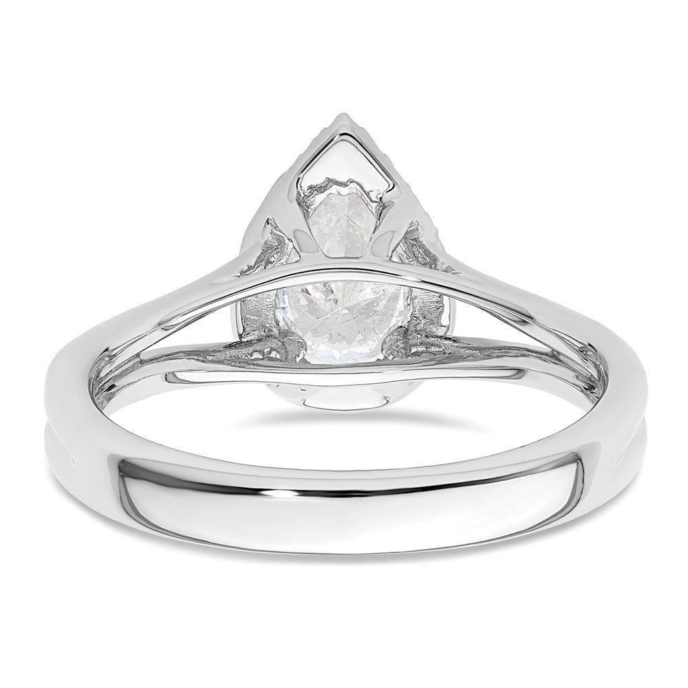 14kw Pear Halo Simulated Diamond Split Shank Engagement Ring