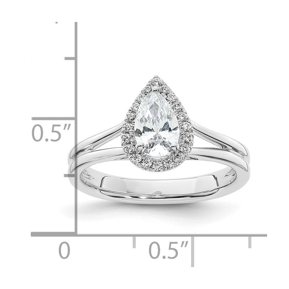14kw Pear Halo Simulated Diamond Split Shank Engagement Ring