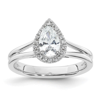 14kw Pear Halo Simulated Diamond Split Shank Engagement Ring
