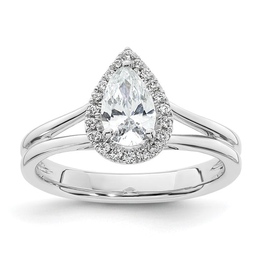 14kw Pear Halo Simulated Diamond Split Shank Engagement Ring