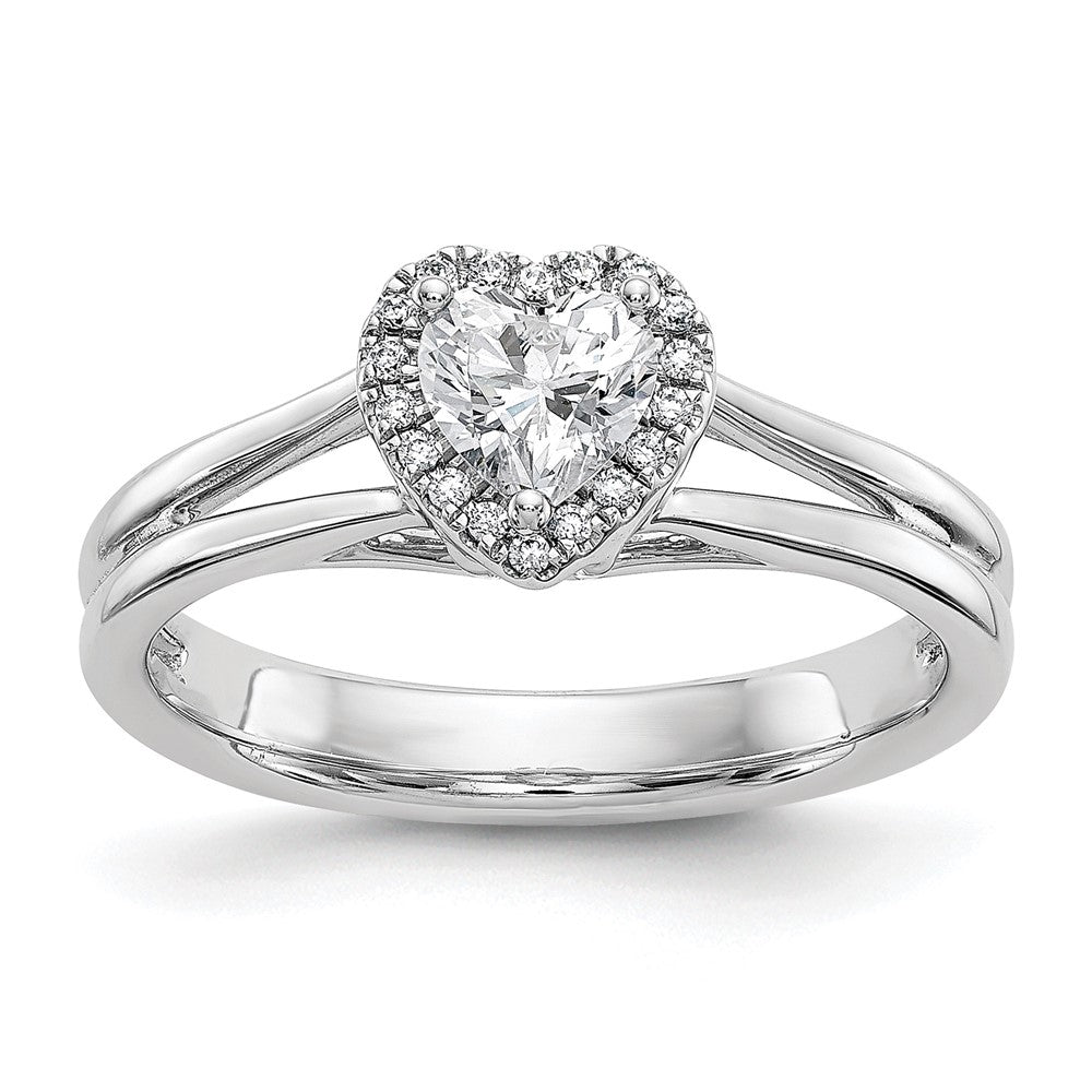 0.25ct. CZ Solid Real 14K White Gold Heart Halo Split Shank Engagement Ring