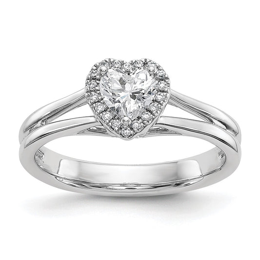 0.25ct. CZ Solid Real 14K White Gold Heart Halo Split Shank Engagement Ring