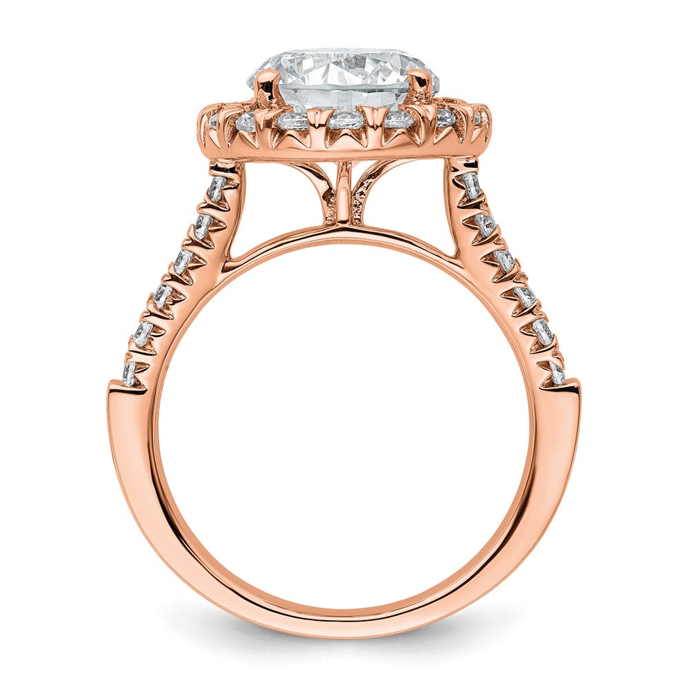 14k Rose Gold White 5/8 Ct. Lab Grown Diamond VS/SI+ G+ 3 Ct. Center Round Semi Mount Engagement Ring