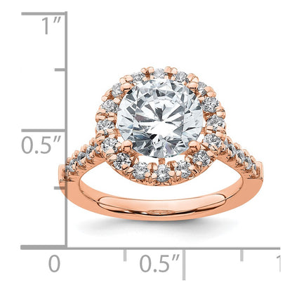 14k Rose Gold White 5/8 Ct. Lab Grown Diamond VS/SI+ G+ 3 Ct. Center Round Semi Mount Engagement Ring