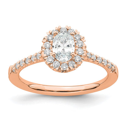 14k Rose Gold 7/8 Ct. Lab Grown Diamond VS/SI+ G+ Oval Halo Engagement Ring