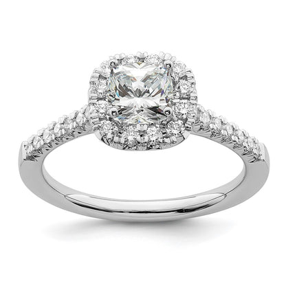 14K White Gold True Origin 3/8 Carat Lab Grown Diamond Vs D E F Semi Mount Cushion Halo Engagement Ring