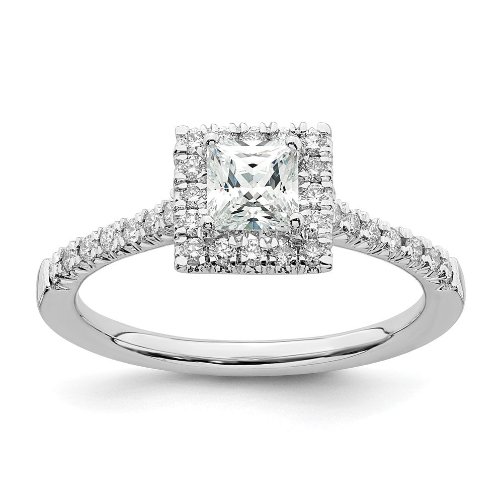 14K White Gold True Origin 1/3 Carat Lab Grown Diamond Vs D E F Semi Mount Princess Halo Engagement Ring