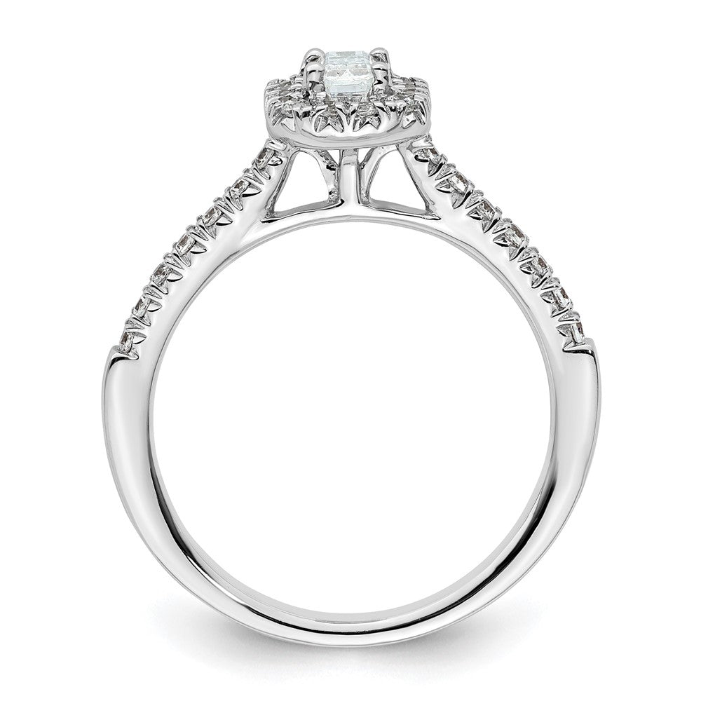 14K White Gold Halo (Holds 1/3 Carat (4.8X3.45mm) Emerald Cut Center) 1/4 Diamond Semi Mount Engagement Ring