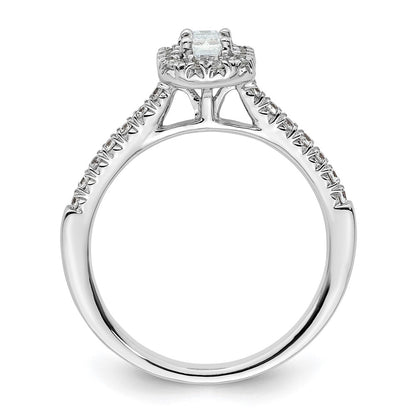 14K White Gold Halo (Holds 1/3 Carat (4.8X3.45mm) Emerald Cut Center) 1/4 Diamond Semi Mount Engagement Ring