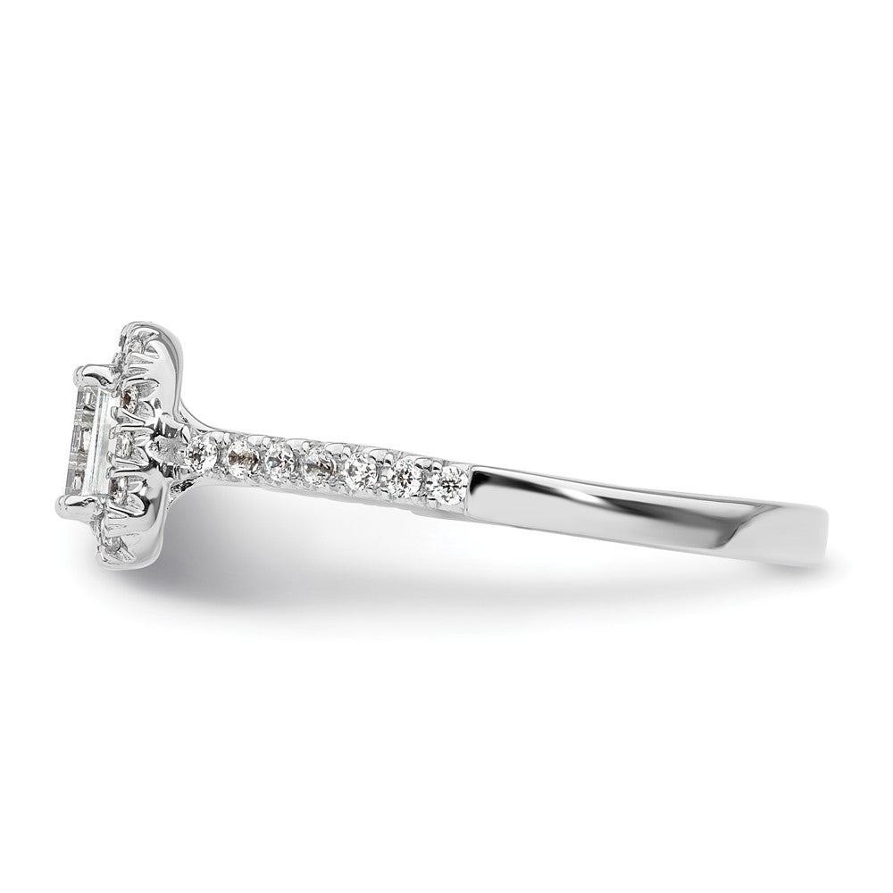 14K White Gold Halo (Holds 1/3 Carat (4.8X3.45mm) Emerald Cut Center) 1/4 Diamond Semi Mount Engagement Ring