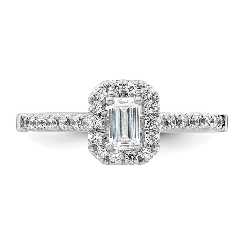 14K White Gold Halo (Holds 1/3 Carat (4.8X3.45mm) Emerald Cut Center) 1/4 Diamond Semi Mount Engagement Ring