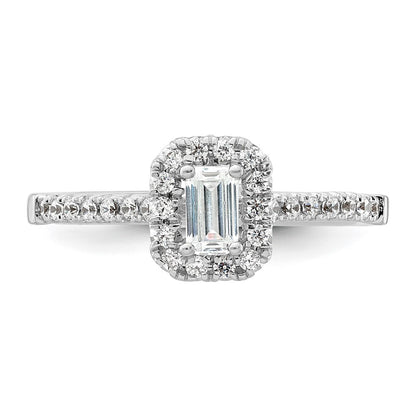 14K White Gold Halo (Holds 1/3 Carat (4.8X3.45mm) Emerald Cut Center) 1/4 Diamond Semi Mount Engagement Ring