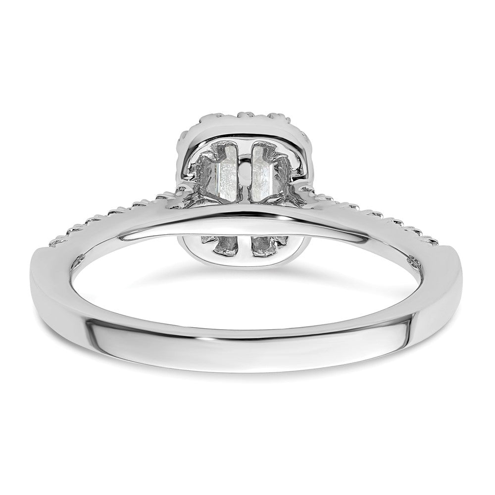 14K White Gold Halo (Holds 1/3 Carat (4.8X3.45mm) Emerald Cut Center) 1/4 Diamond Semi Mount Engagement Ring