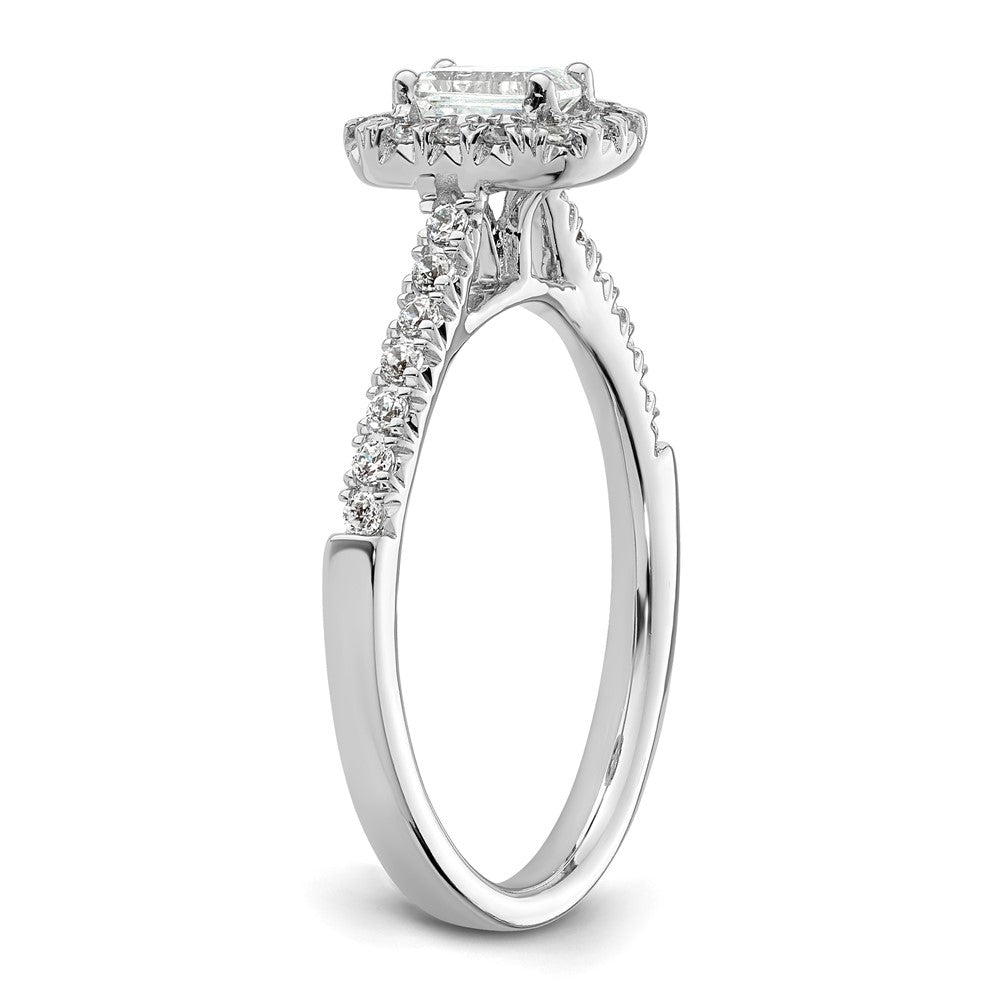 14K White Gold Halo (Holds 1/3 Carat (4.8X3.45mm) Emerald Cut Center) 1/4 Diamond Semi Mount Engagement Ring