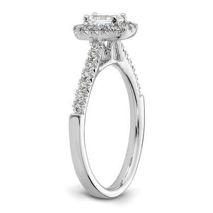 14K White Gold Halo (Holds 1/3 Carat (4.8X3.45mm) Emerald Cut Center) 1/4 Diamond Semi Mount Engagement Ring