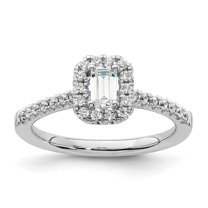 14K White Gold Halo (Holds 1/3 Carat (4.8X3.45mm) Emerald Cut Center) 1/4 Diamond Semi Mount Engagement Ring