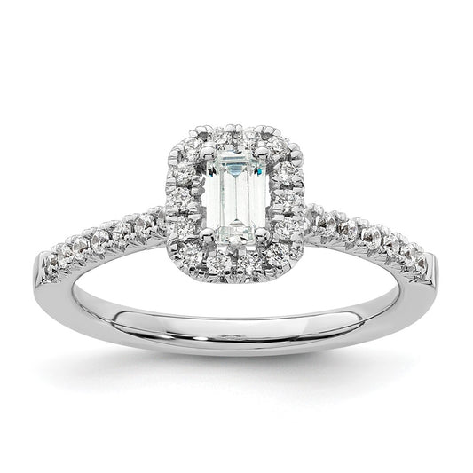 14K White Gold Halo (Holds 1/3 Carat (4.8X3.45mm) Emerald Cut Center) 1/4 Diamond Semi Mount Engagement Ring