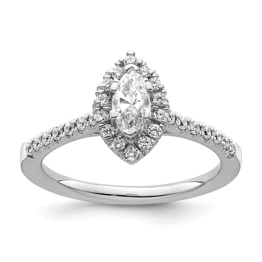 0.37ct. CZ Solid Real 14K White Gold Marquise Halo Engagement Ring