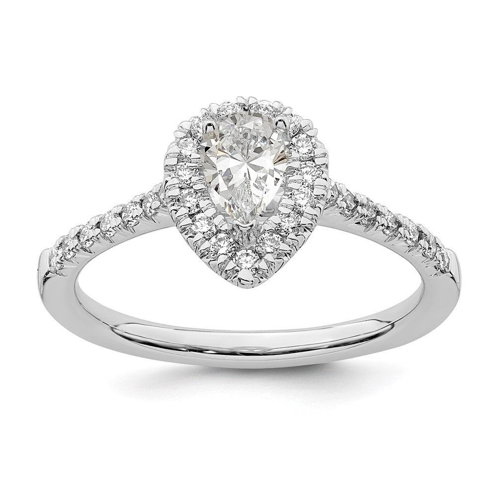 14K White Gold True Origin 1/3 Carat Lab Grown Diamond Vs D E F Semi Mount Pear Halo Engagement Ring