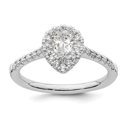 14K White Gold True Origin 1/3 Carat Lab Grown Diamond Vs D E F Semi Mount Pear Halo Engagement Ring