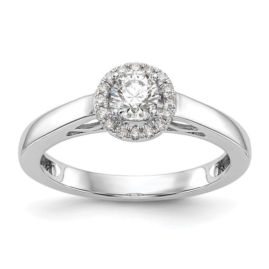 14K White Gold Round Simulated Diamond Halo Engagement Ring