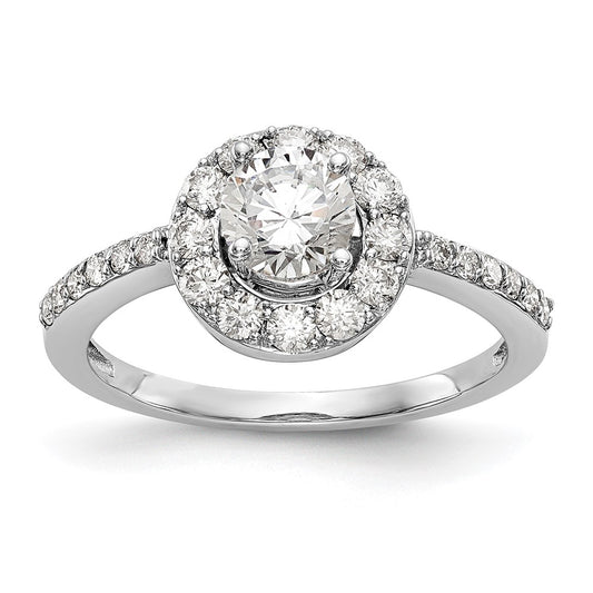 14K White Gold Round Simulated Diamond Halo Engagement Ring