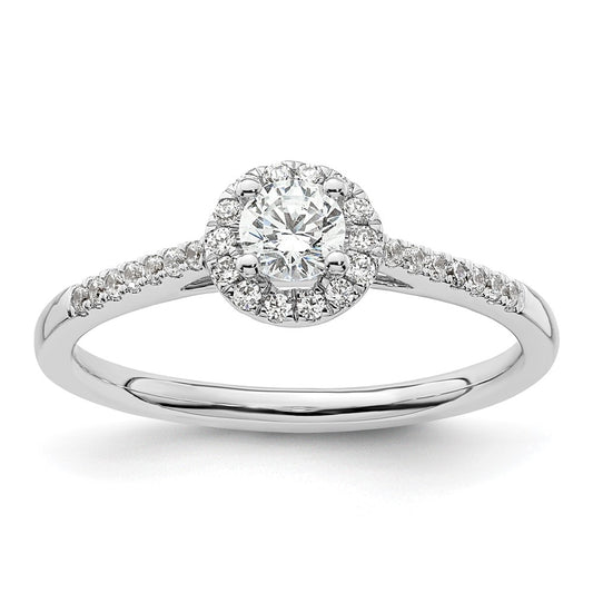 14K White Gold Round Simulated Diamond Halo Engagement Ring
