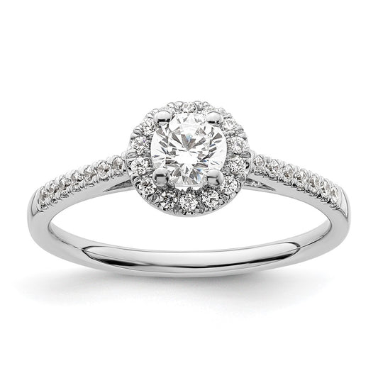 14K White Gold Round Simulated Diamond Halo Engagement Ring