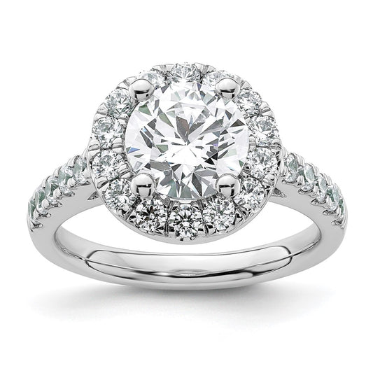 14K White Gold Round Simulated Diamond Halo Engagement Ring