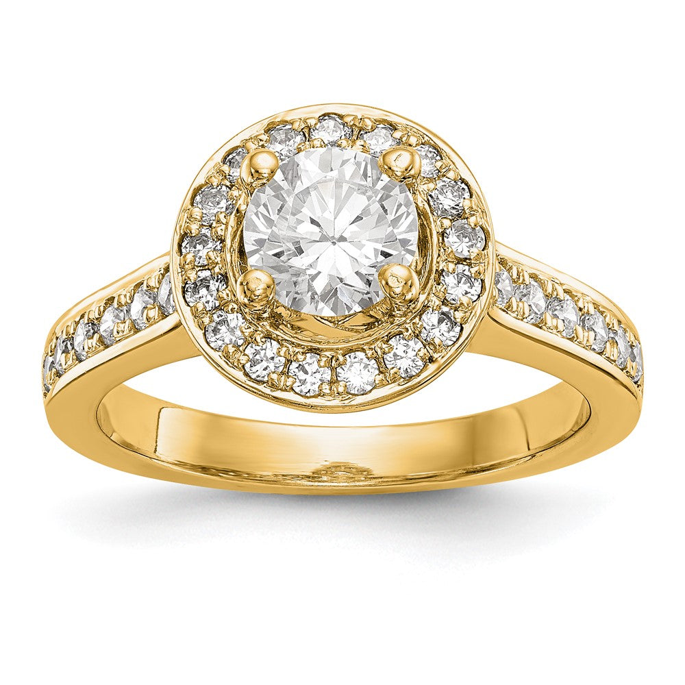 14K Yellow Gold Round Diamond Semi Mount Halo Engagement Ring (Size 7.5 Only)
